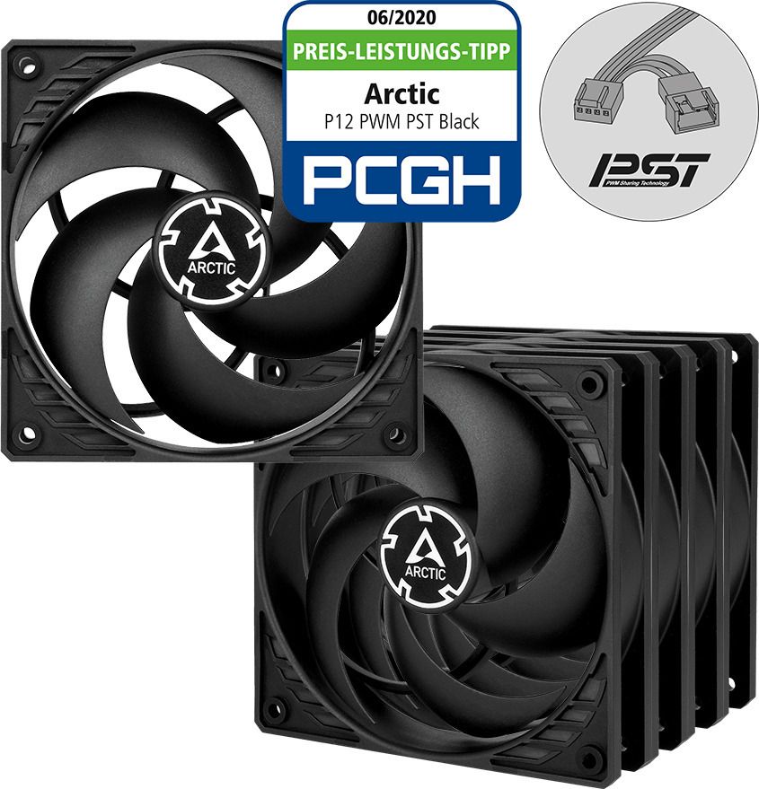 Arctic Cooling P12 Case Fan 120mm w/ PWM control and PST cable 5 pack Black